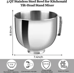 2024 Stainless steel maker accessory set, suitable for Kitchenaid desktop mixer bowls 5 quarts tilt head vertical mixing bowl