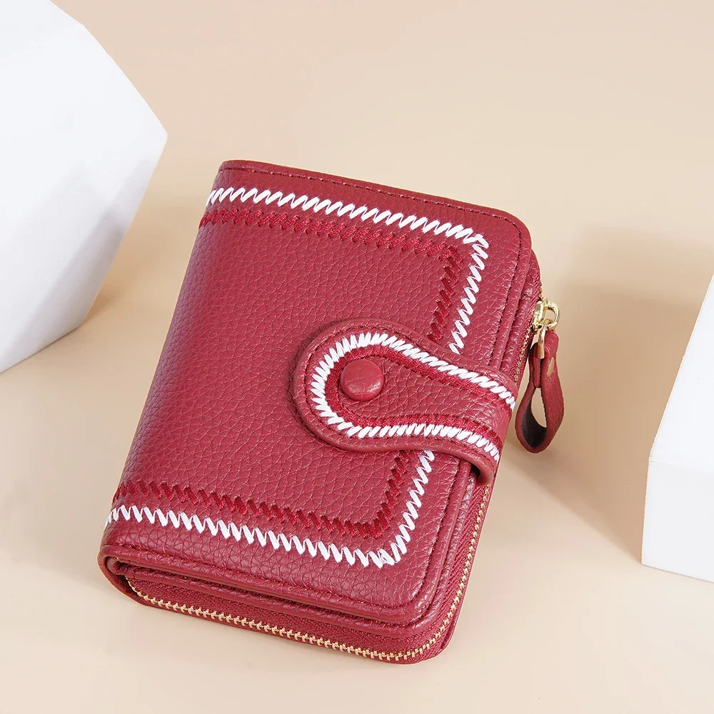 Women Card Holder Wallet Small Clutch Purse Money Bag Large Capacity Leather Zipper Multi Card Slot Short Coin Purse Red Wallet