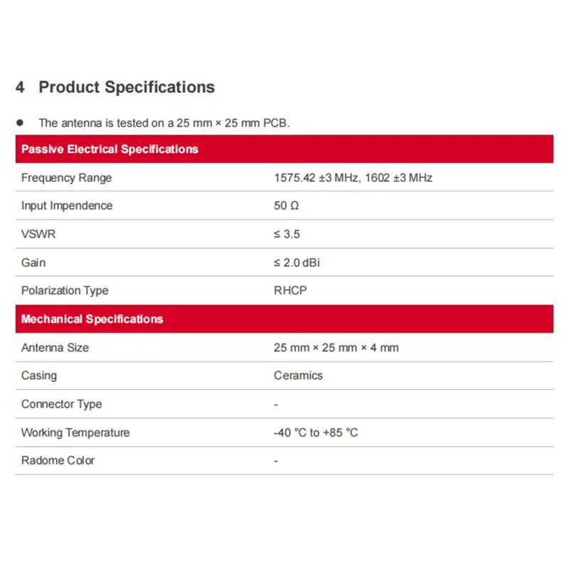 YG0062AA เสาอากาศ GPS L1 Pin Mount ไร้สาย/เสาอากาศ RF เซรามิค GNSS 2dBi Gain