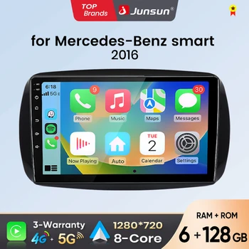 Radio para coche Junsun con Android Auto para Mercedes Benz Smart 453 Fortwo 2014 2015 2016-2020, sistema multimedia inalámbrico Apple CarPlay, sistemas inteligentes, pantalla táctil IPS, reproductor de vídeo estéreo, 2 Din, autorradio, unidad principal, navegación, BT, GPS, 4G, WIFI, FM, AM, DSP, RDS, SWC 1