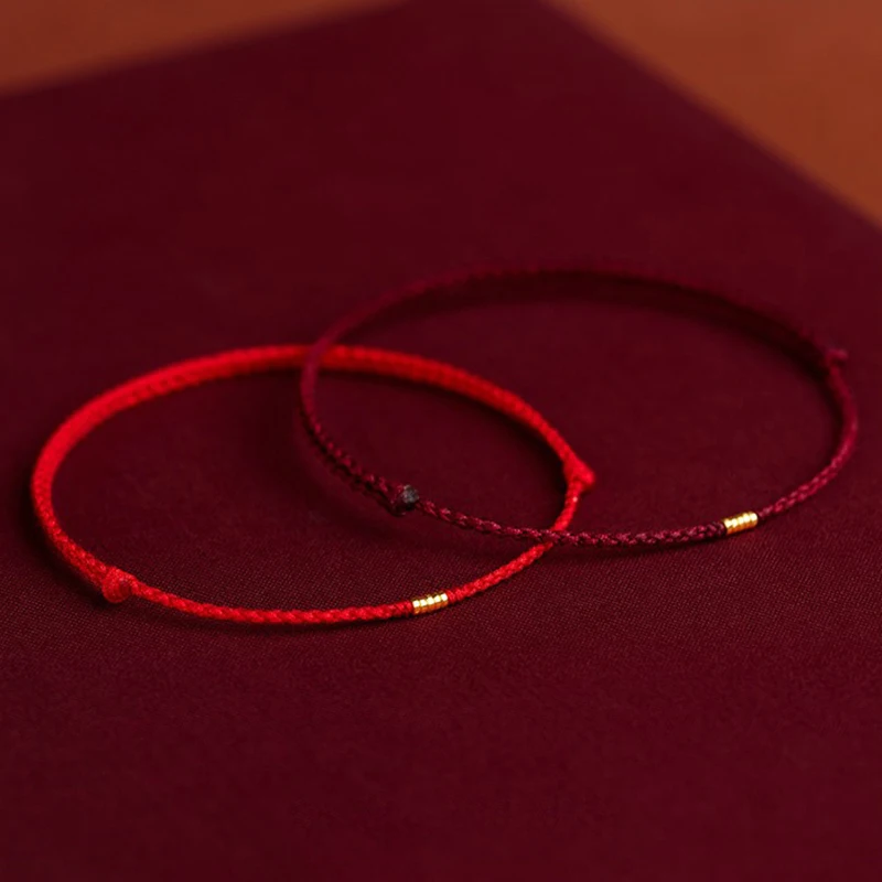 Fashion Handmade Gold Color Beads Red Rope Good Lucky Bangles Adjustable Charm Bracelets For Women Men Lovers\' Gift