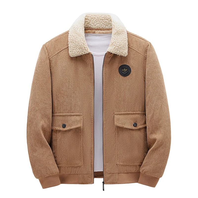 2025 New Autumn Winter Men's Zipper Lapel Jackets Solid Thicken Warm Cotton Overcoats Male Fashion Casual Multi-pocket Jackets