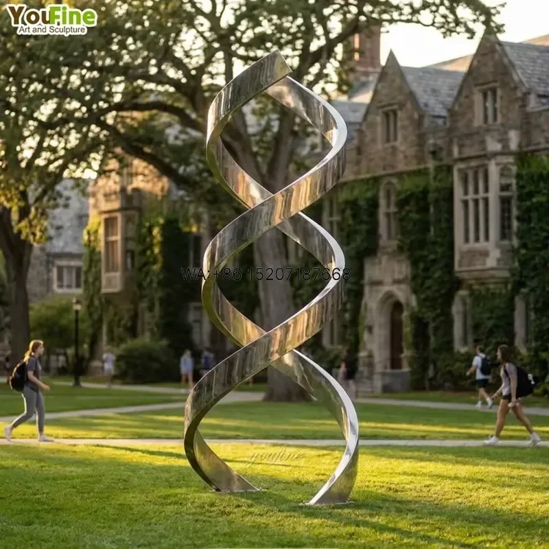 Wmwmnu for Stainless Steel Double Helix DNA Sculpture Polished Outdoor Campus Garden Lawn Landscape Art Decor