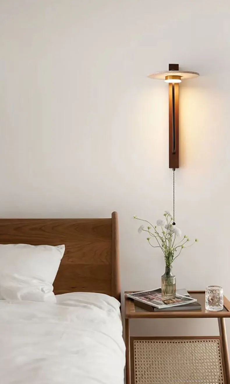 Creative Round Natural Stone Wall Light Dark Wood 3000K