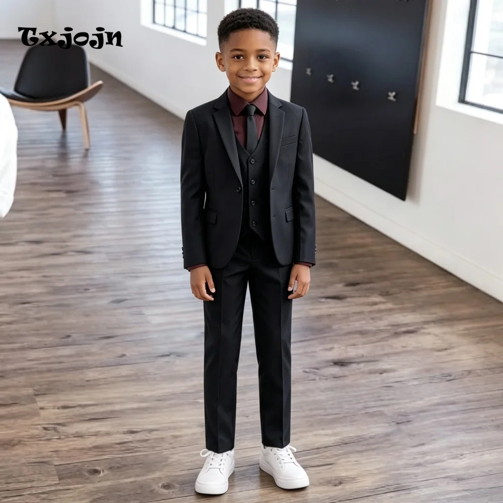 Formal Boys Suit Tailored 3-piece Set Wedding Tuxedos Black Pointed Collar Jacket Classic 2-16 Year Blazer Pants Vest for Party