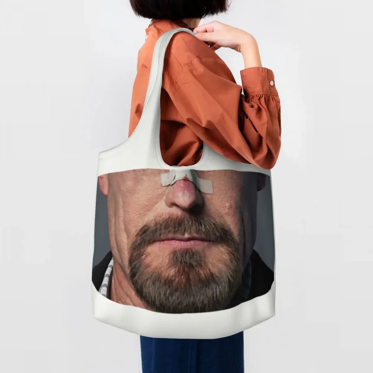 

Breaking Bad Heisenberg Grocery Shopping Tote Bags Women Tv Show Walter White Canvas Shopper Shoulder Bags Capacity Handbag