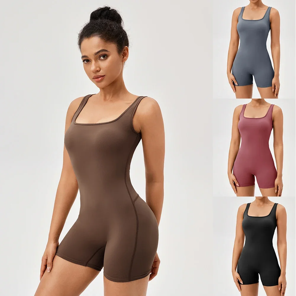 

Цельный костюм для йоги, женские комбинезоны для йоги с эффектом пуш-ап, одежда без рукавов для фитнеса, йоги, короткие комбинезоны для спортзала