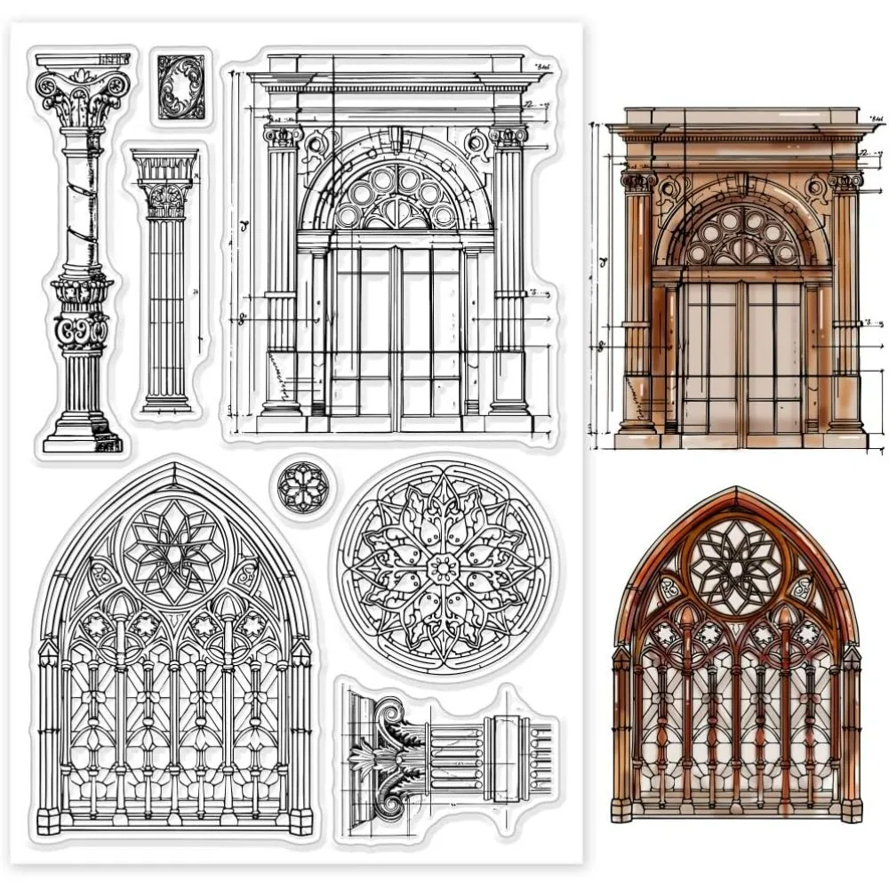 خمر المعماري واضح Stamps ويندوز خلفية سيليكون واضح ختم الأختام أعمدة طوابع شفافة DIY بها بنفسك سكرابوكينغ