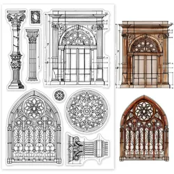 Vintage Architectural Clear Stamps Windows Background Silicone Clear Stamp Seals Pillars Transparent Stamps for DIY Scrapbooking