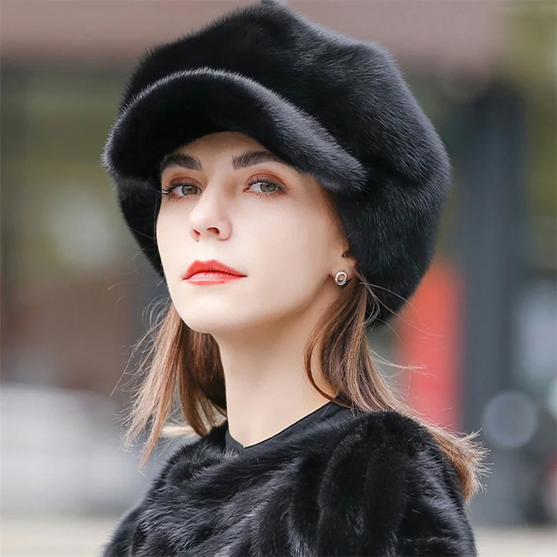 

2023 Russian Luxury Fur Hat Winter New Natural Mink Fur Warm Hat Trend Elastic Women's True Fur Soft Thickened Hat