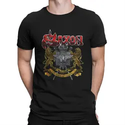 Saxon Band Logo Music Heavy Metal T-Shirt for Men British Classic Metal Band Unique Pure Cotton Tee Shirt Short Sleeve T Shirts