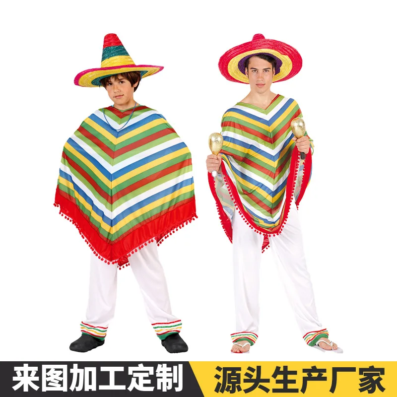 

Детский костюм для выступлений в мексиканском этническом стиле, накидка для подиума, фестивальная одежда для родителей и детей, креативный наряд для вечеринки