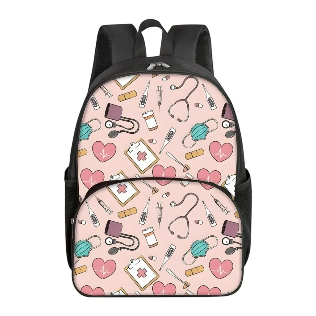 

Medical Care Print School Backpack for Boys and Girls Best Gift Waterproof 2D Flat Cartoon Round Front Pocket Bag for Children