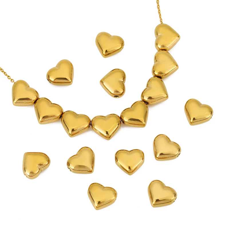 5pcs Stainless Steel Love Heart Hole Beads Charm Pendant Spacer Loose Bead for DIY Bracelet Necklace Jewelry Making Accessories