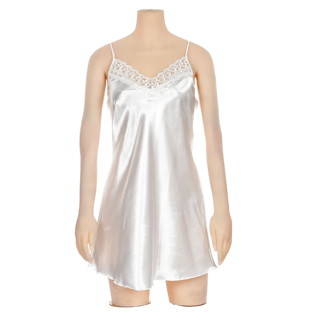 

V-neck Silk Nightgown Lace Robe Nightdress Sleeveless Babydoll Sleepwear Sleeping Dress