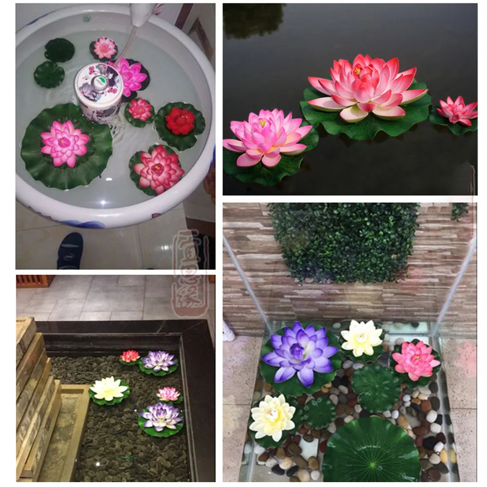 

11-in Artificial Floating Lotus, Fake Lotus Flower Plant, EVA Lifelike Water Lilies Micro Landscape For Fish Tank Garden Decor