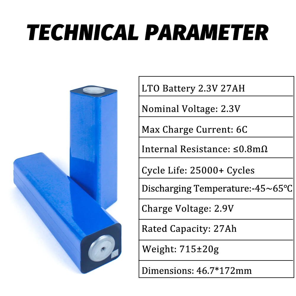 HAKADI 2.3V 27Ah LTO Rechargeable A Grade Batteries For Solar System Wheelchair Car Audio 6-24PCS HIgh Rate 20C Discharge