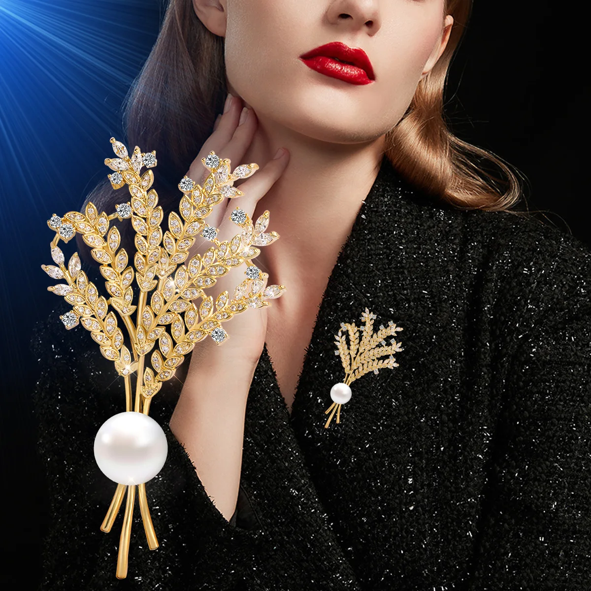 Luck Bracelet Hand String Design Sense Of Wheat Bouquet With Zircon Brooch Sweater Chain Women's Luxury Atmospheric Suit Sweater
