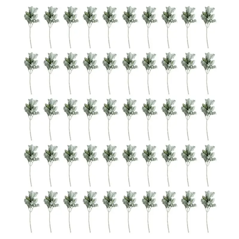 at29-50-pcs-artificial-flocked-lambs-ear-leaves-dusty-miller-stems-flocked-oak-leaves-lamb's-ear-leaf-for-home-wedding