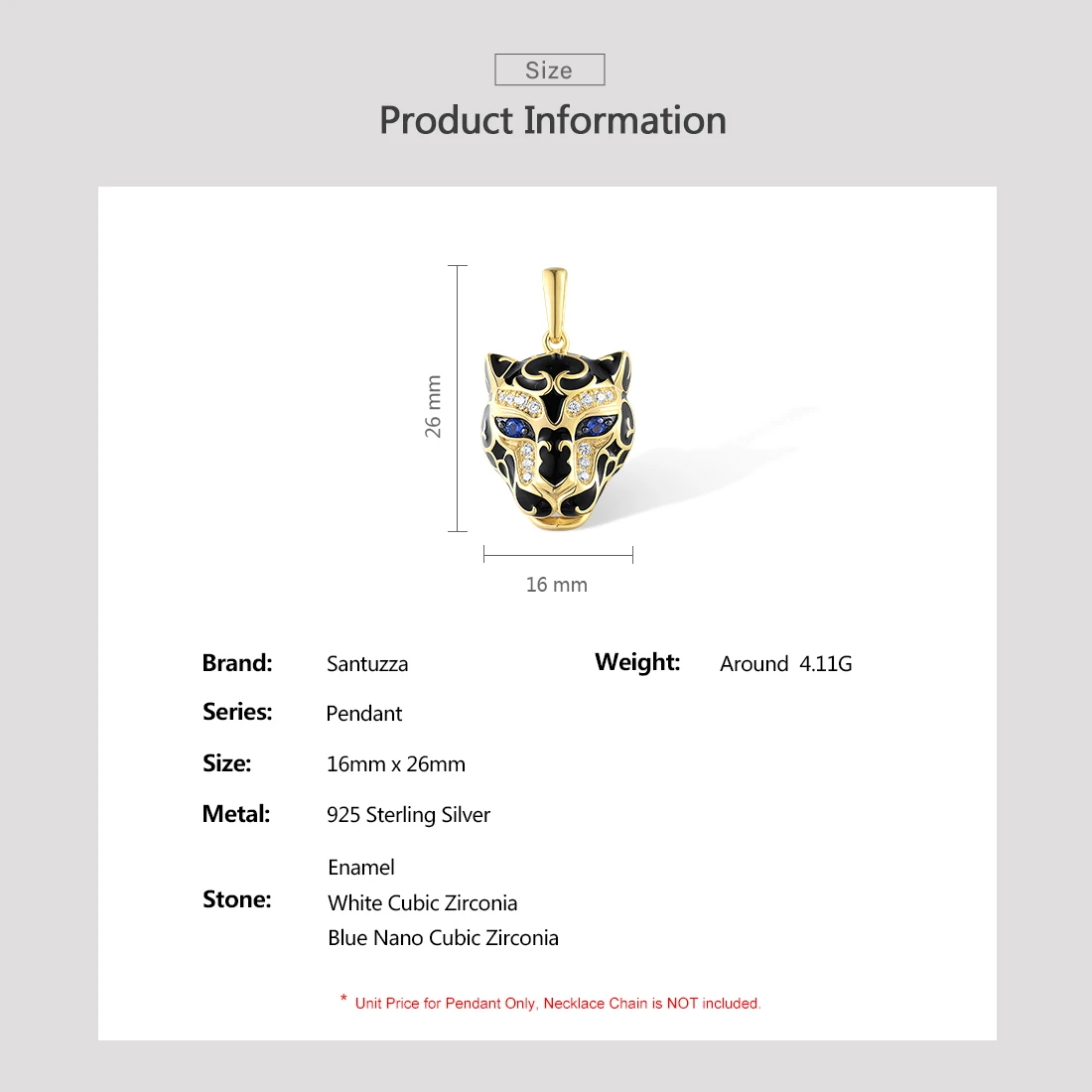 SANTUZZA Authentic 925 Sterling Silver Black Leopard Pendant for Women Green Spinel Neutral Style Trendy Gifts Fine Jewelry