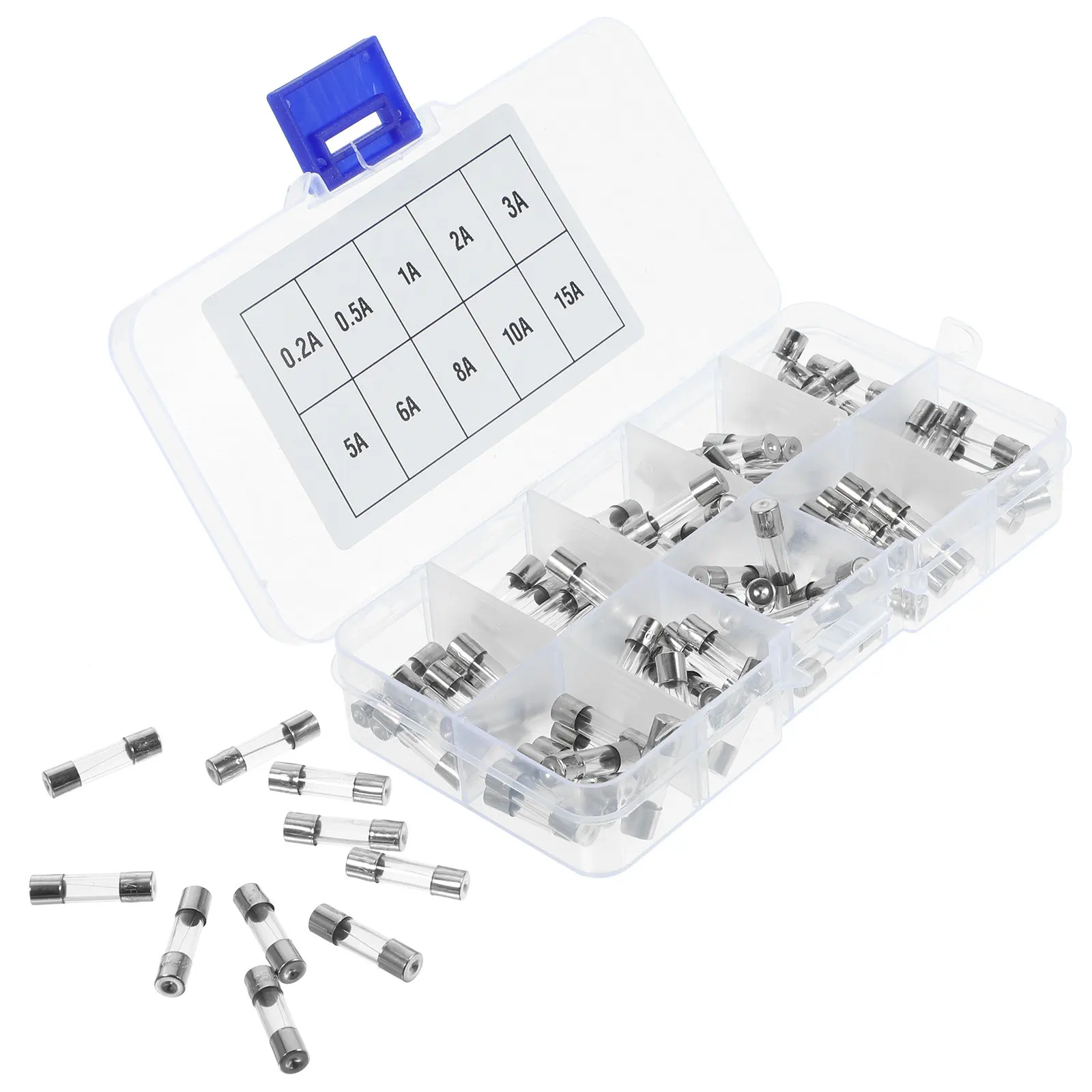 

100Pcs 20Mm Glass Tube Fuses Kit Assortment 0.2a 0.5a 1A 2A 3A 5A 6A 8A 10A 15A for Automotive Electronics Household