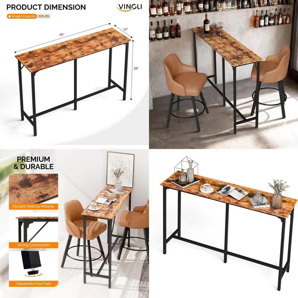 

55 Wooden High-Top Pub Table, Narrow Counter Height for Kitchen, Living Room, Dining, and Entryway, Brown