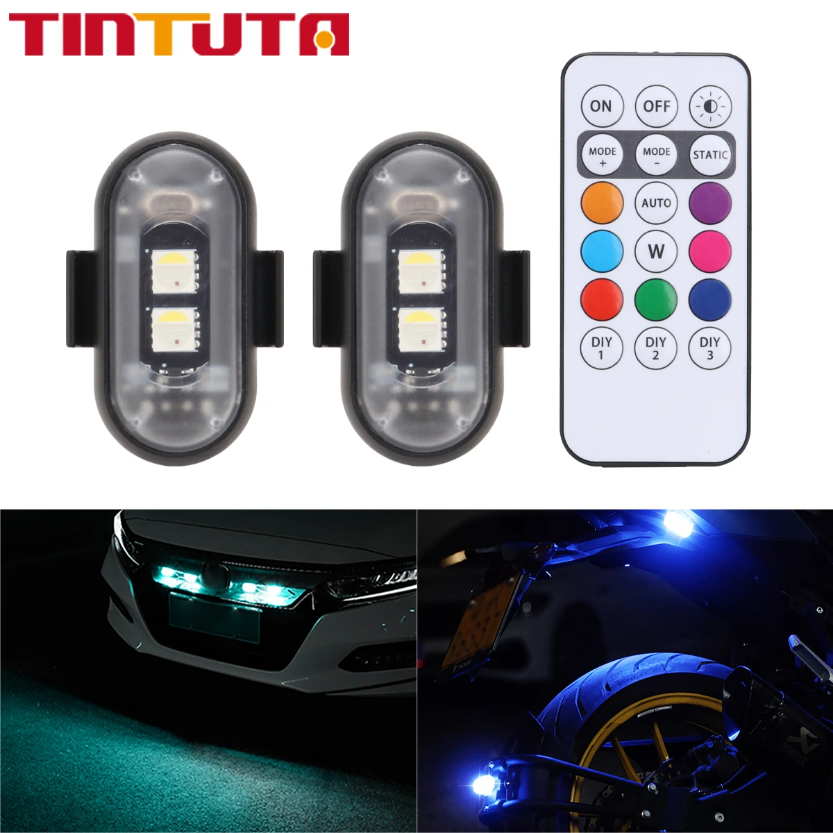 Car Strobe Light 8Color Remote Motorcycle Flash Led Anti-collision Warning Lamp Waterproof Wireless Remote Control For Car Bike