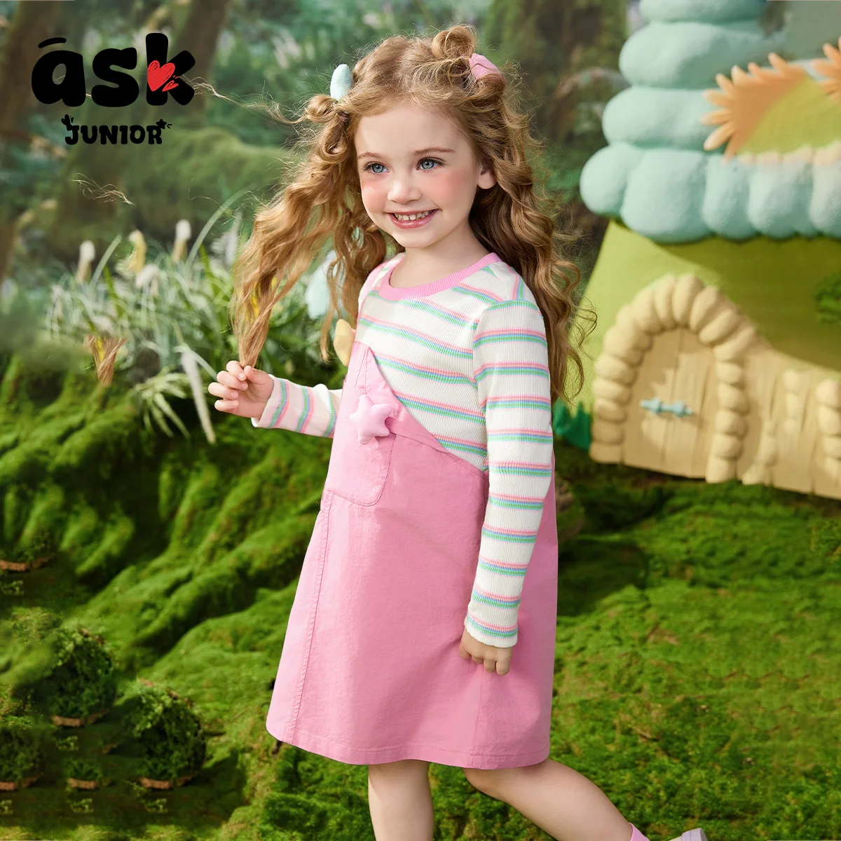 اسأل جونيور وهمية قطعتين فستان الفتيات تنورة الربيع الأطفال الدوبامين الأطفال المتوسطة والكبار الأطفال تي شيرت تنورة #4