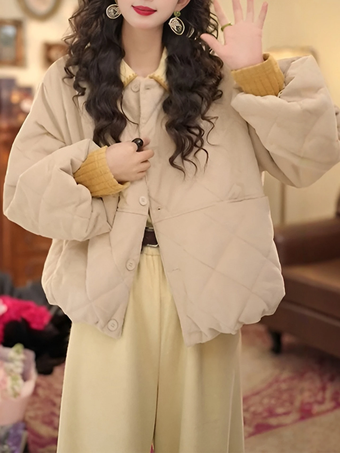 

Laid-back Style Thick Warm Bread Coat Drawstring Cotton Jacket Trendy Winter New Arrival Design Sensation Korean Loose Fit
