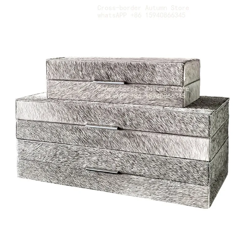 Light Luxury Premium Horse Hair Jewelry Box Bedroom Cloakroom Model Room Storage Flip Storage Box