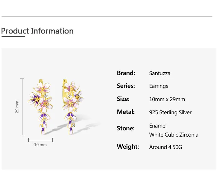 SANTUZZA 925 Echtes Sterling Silber Ohrhänger für Damen Exquisite Blumen Hochzeit Verlobung Eleganter Edler Emaille-Schmuck – Detail 6