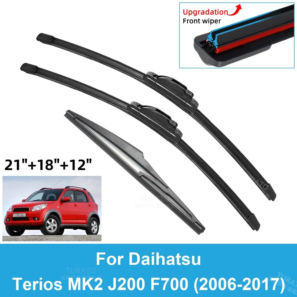 

3PCS Car Wiper Blades for 2006-2017 Daihatsu Terios MK2 J200 F700 Rear Windshield Wipers Double Rubber Car Accessories 2016 2017