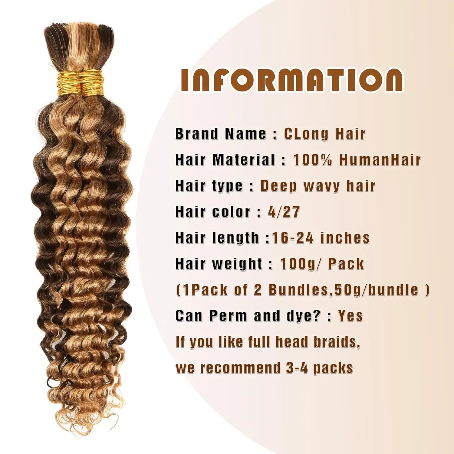 P4/27-Cabello Humano trenzado para trenzas bohemias, cabello humano a granel de onda profunda de 22 pulgadas, 100g, sin trama, 2 mechones/paquete