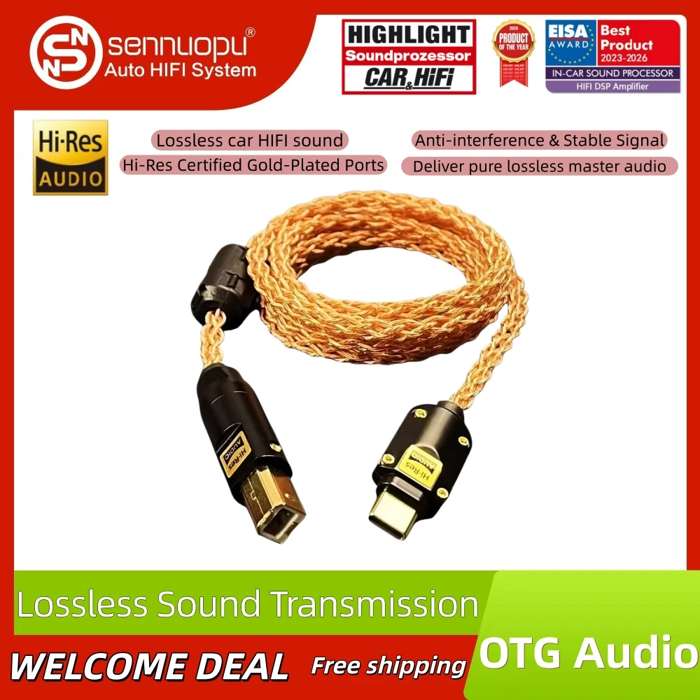 2 Meter 8N scc shielded OTG Audio Wire, Type-C to UsB-B Connector, Hi-Res Certified Lossless Sound Output, Anti-Interference Des