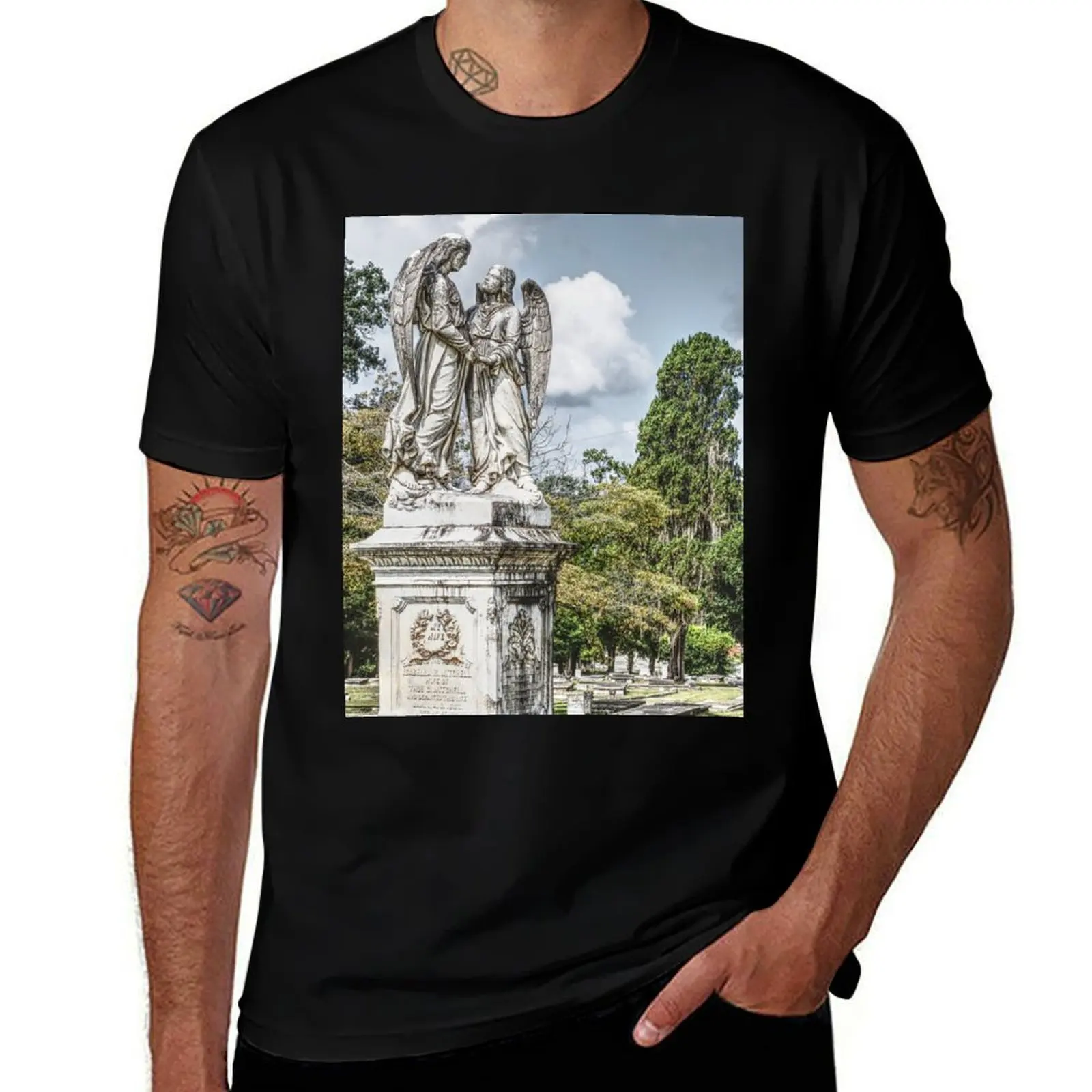 Angels standing watch over the souls of the dearly departed for all eternity T-Shirt Basic Casual Wear Short Sleeve Top