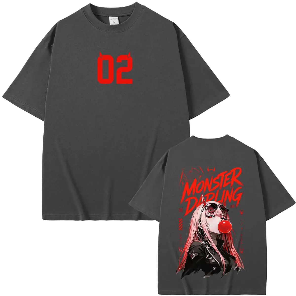 Anime Darling in The Franxx Zero Two T Shirts Men Women Retro Manga Oversized Streetwear Male Fashion Casual Soft Cotton T-shirt