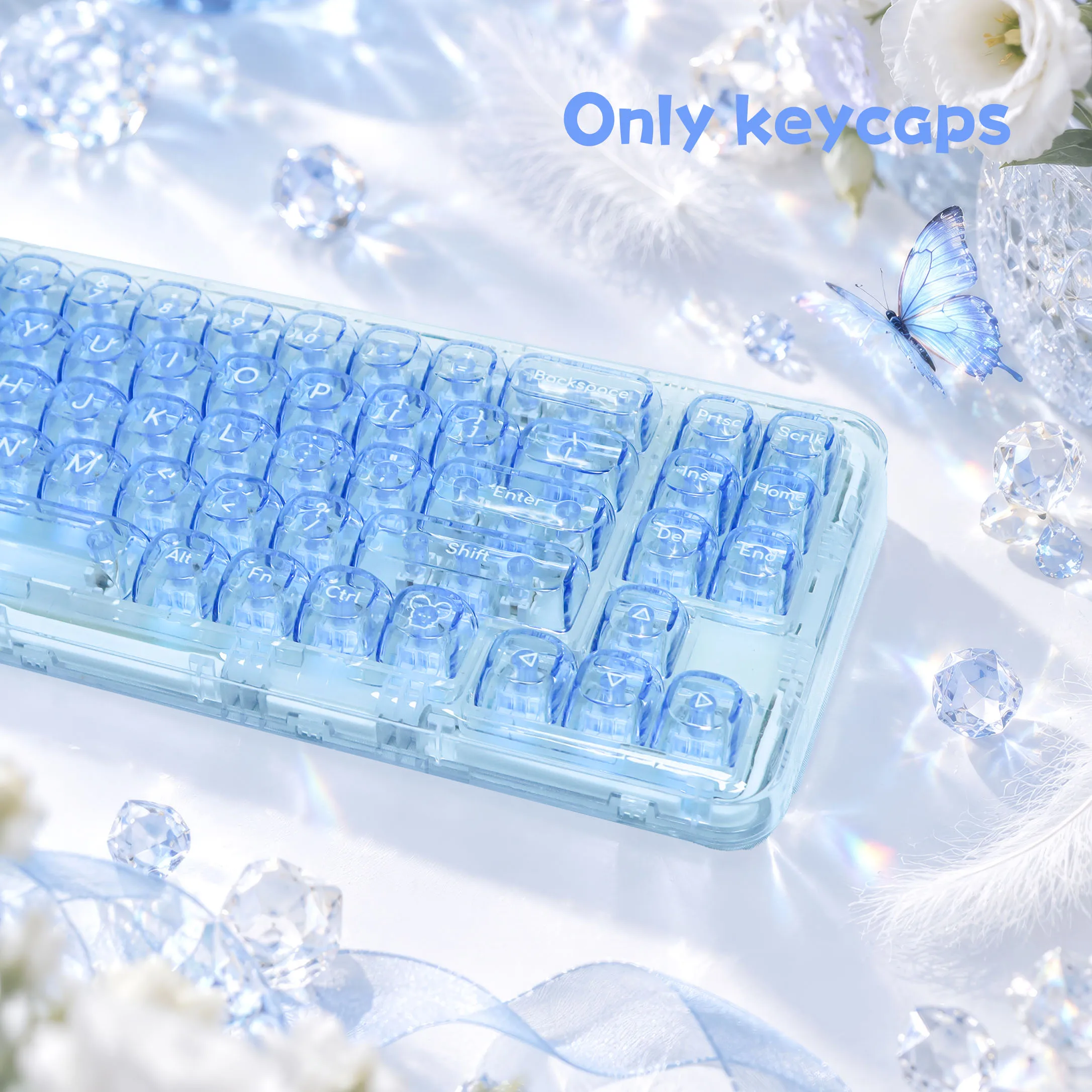 MOA  Fully Transparent Blue Ice PC Keycaps for Backlit Keyboard Custom Key Caps for Mechanical Keyboard 68 75 85 95 108