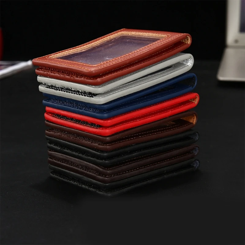 Unisex Waterproof Leather Card Sleeve Clear Window Card Protector for Formal Reporter Police Badge ID Business Work Card Holder