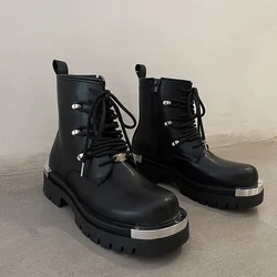 New Original Style Men's Platform Boots Fashion Height Increasing Leather Boots Men Designer Derby Shoes Street Men Chunky Boots