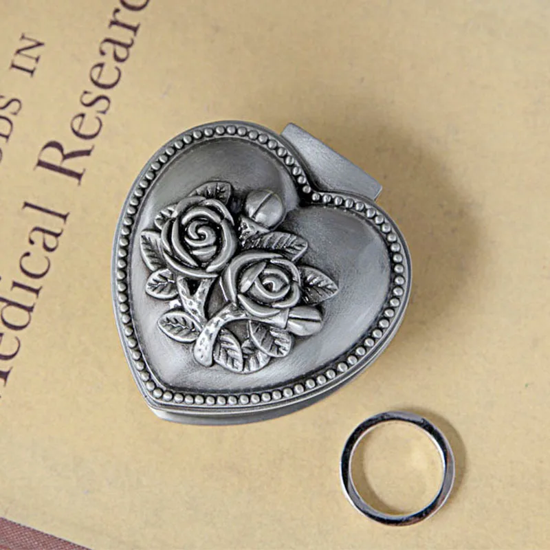 Vintage Heart Rounded Shape Metal Jewelry Box Antique Ring Trinket Storage Organizer Chest Christmas Gift