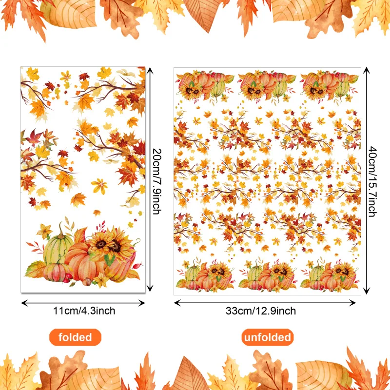 20pcs Thanksgiving Day Maple Leaf Pumpkin Paper Napkins Disposable Long Guest Napkin for Thanksgiving Party Table Decor Supplies