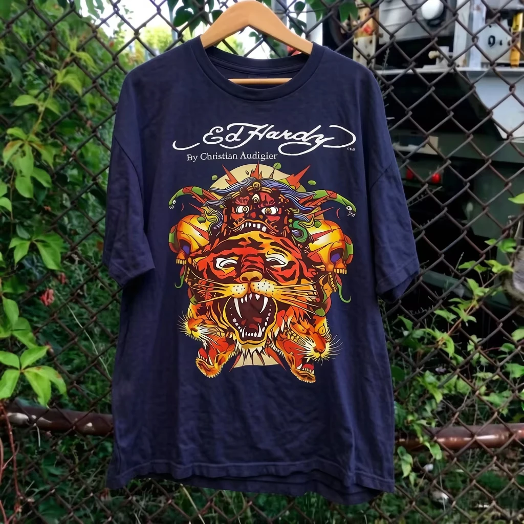 New 2026 Tiger Tattoo Graphic Short Sleeve T Shirt Oversized Tee, Kids Adults Family Matching Tops, Animal Art Print Daily Tops