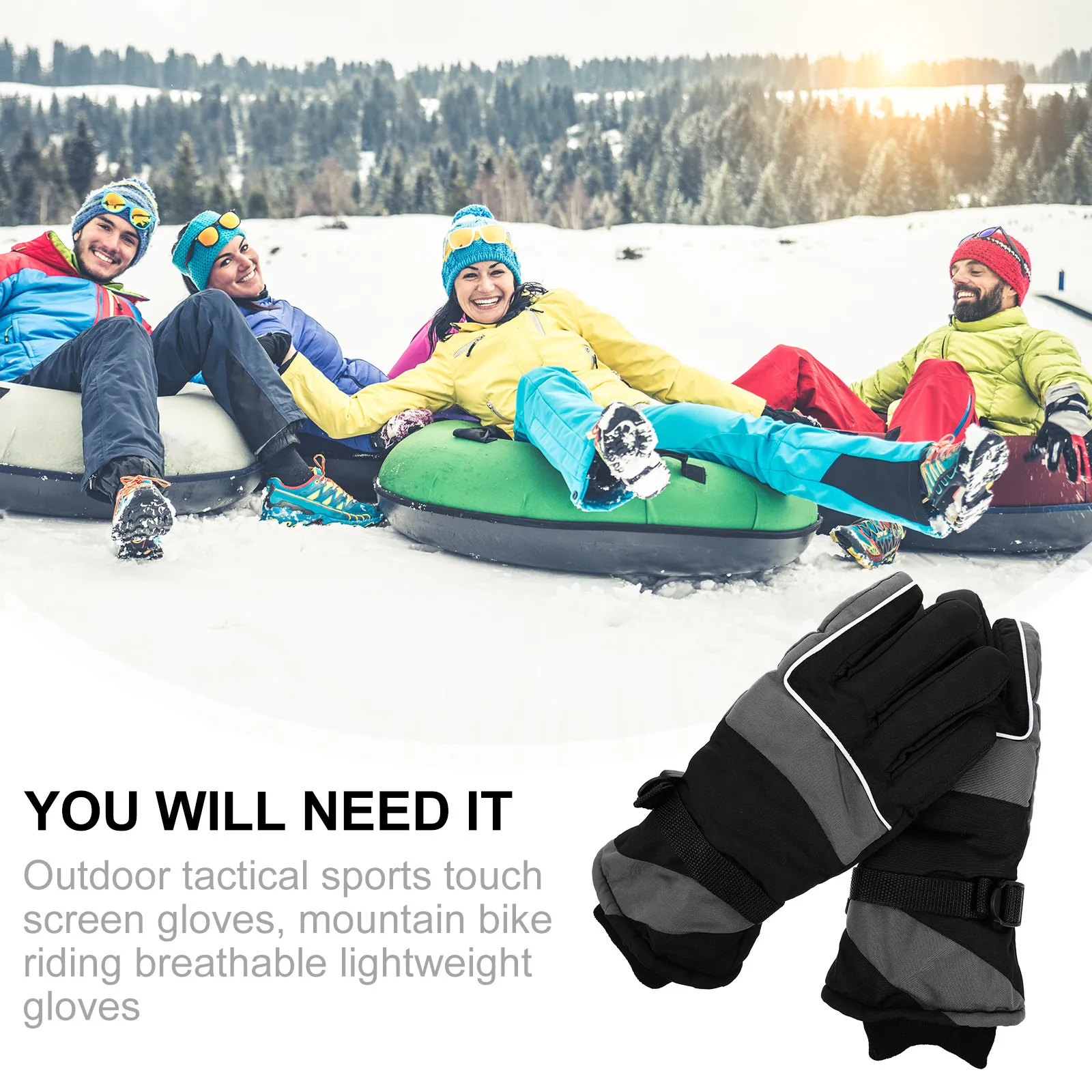 

1Pair Thermal Winter Gloves Windproof Waterproof Cycling Skiing Motorbike Gloves with Locking Wrist Adjuster Non-Slip Grip