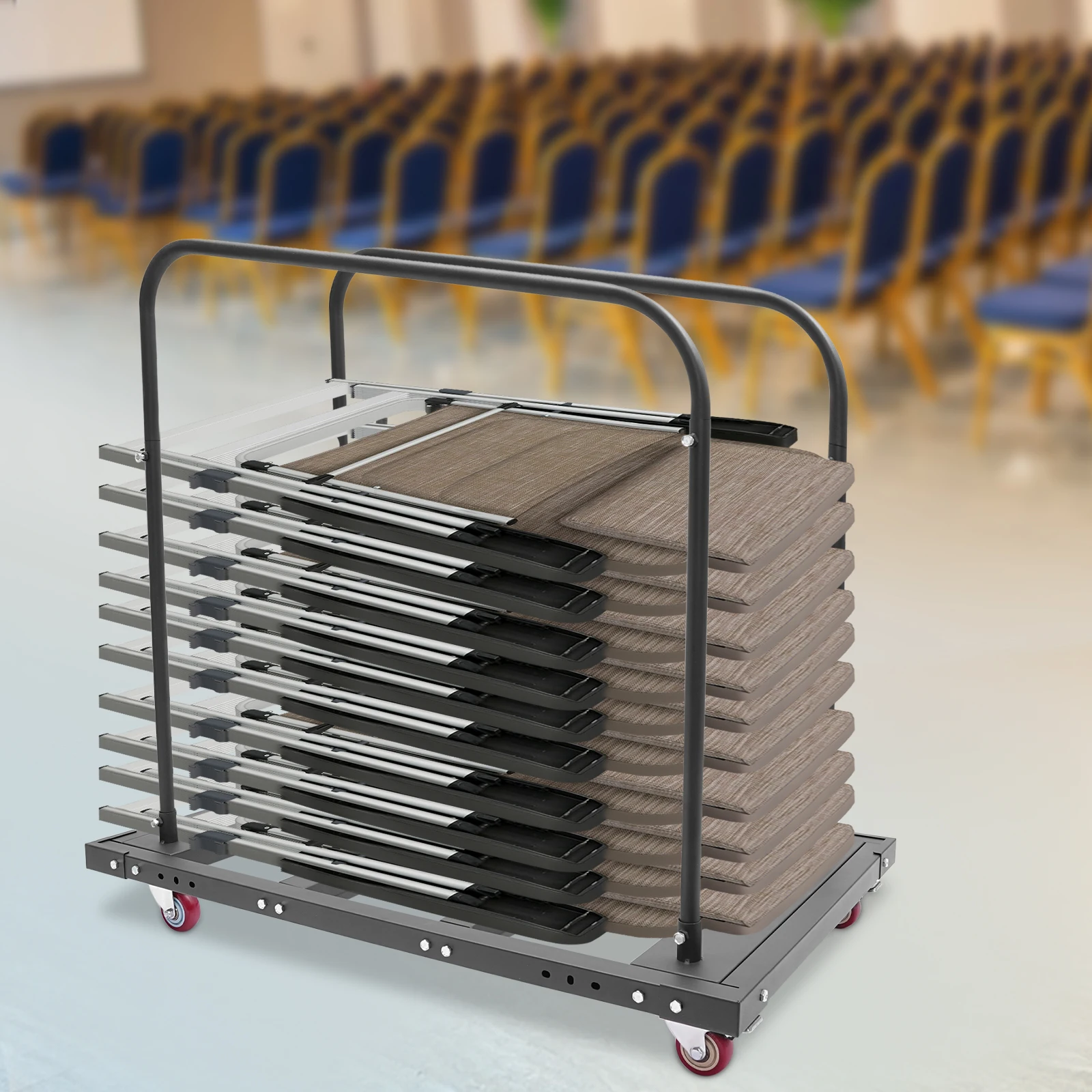 Zwarte klaptafelwagen (Q235 staal) - Spray Coating Process & Stevig/roestbestendig/niet-vervormbaar, biedt plaats aan 10 stuks klaptafels