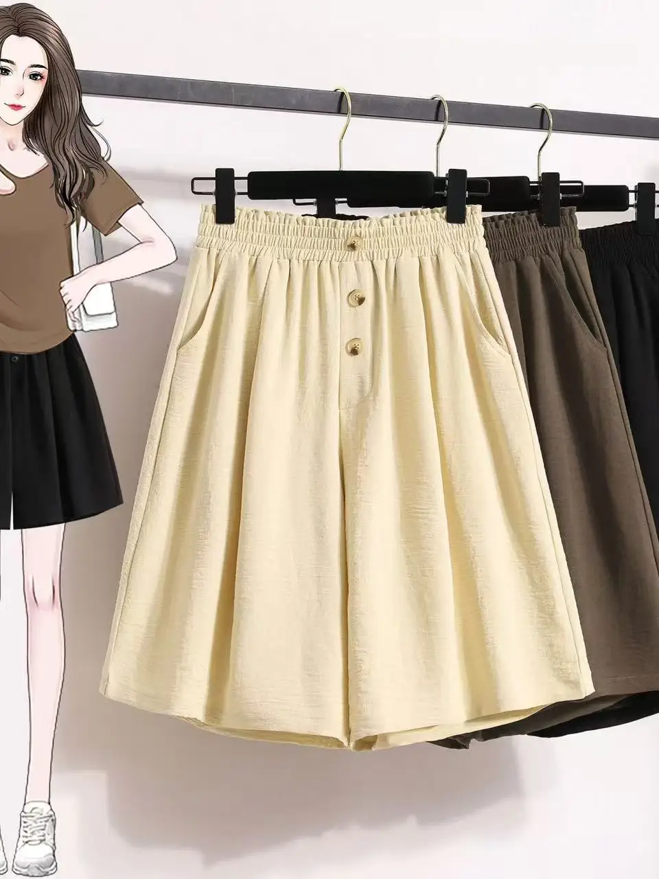 

Новые летние женские широкие брюки больших размеров с эластичной резинкой на талии, повседневная уличная одежда, длина пять четвертей, корейский Sle