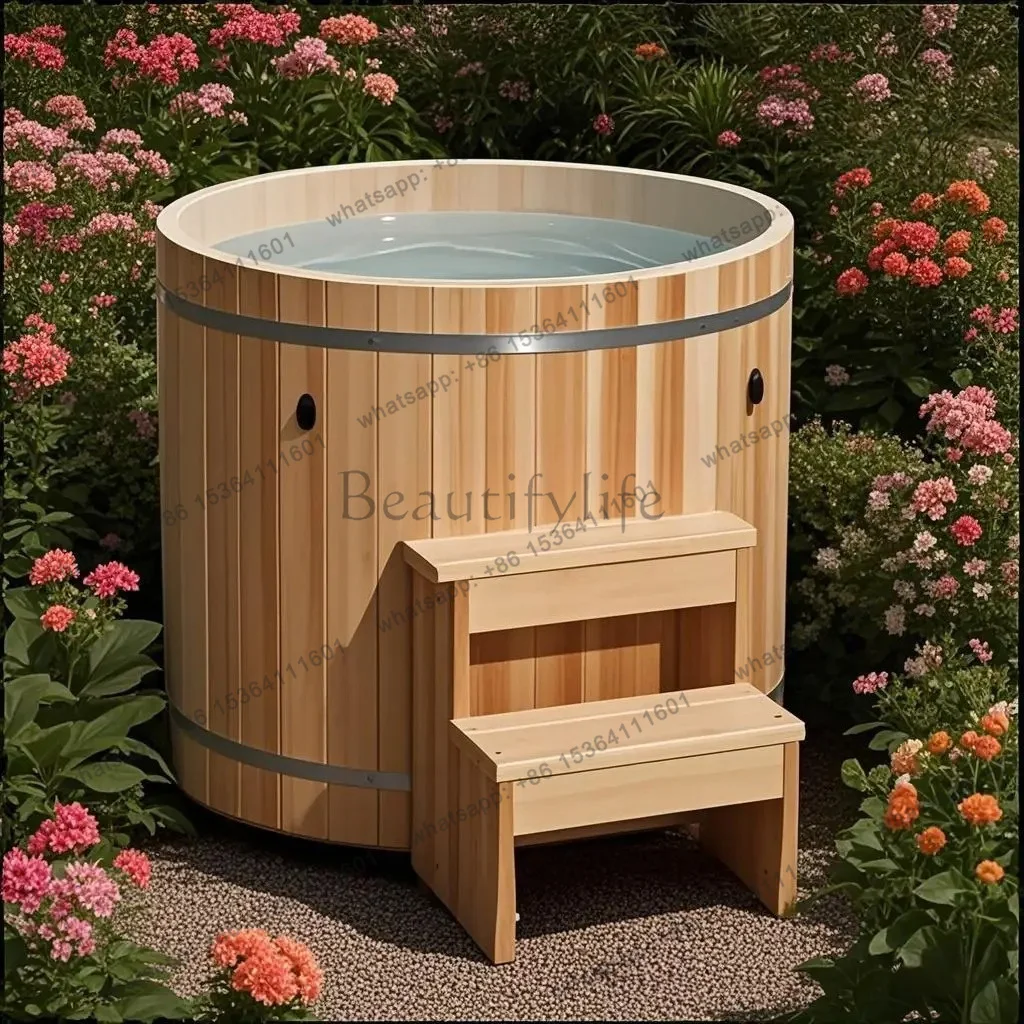 Premium Wooden Outdoor Spa Tub Cold Plunge Pool Complete Chiller System Ice Barrel Bath For Backyard Outdoor Usage Comfortable