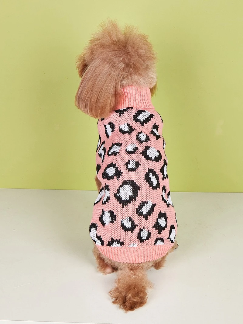 Lovely Pink Leopard Pet Dog Clothes Soft Winter Puppy Sweater Overalls York Dog Knitted Breathable Sphinx Cat Sweatshirt