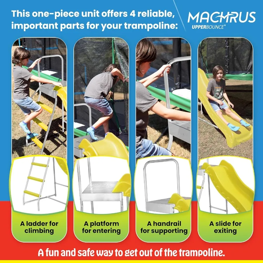 Machrus Upper Bounce Trampoline Step N Slide Fun Indoor and Outdoor Ladder and Wave Slide Set Perfect for Round or Rectangle Tr