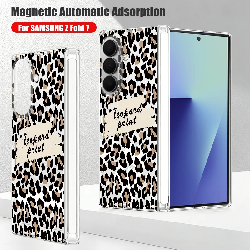 Magnetic Auto Adsorption Phone Case For Samsung Galaxy Z Fold 8 Ultra 7 6 5 Fold7 Fold6 5G Colorful Leopard Print Hard Cover
