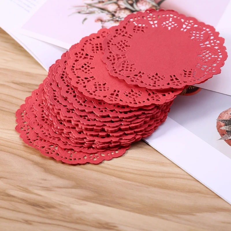 3.5 ''สีดอกไม้ลูกไม้รอบกระดาษ Doilies Placemat CRAFT Doyleys งานแต่งงานวันเกิดตกแต่งบนโต๊ะอาหาร 100 PCS